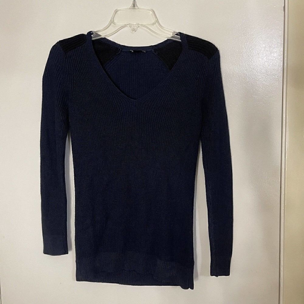 THEORY navy silk ribbed vneck knit sweater Size Small